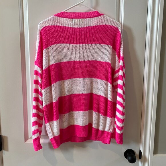 Dreamers Bright Pink and White Striped Sweater Size M/L NWT - Picture 6 of 10